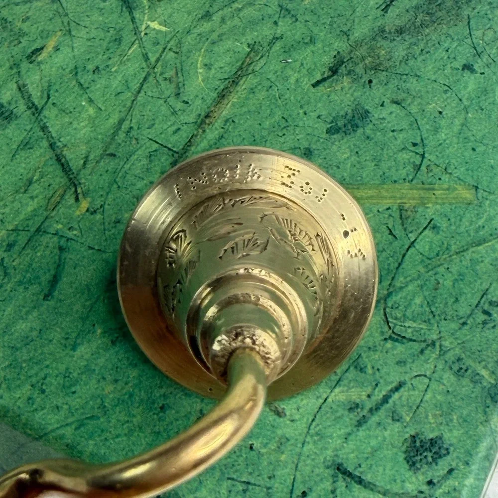 VTG Etched Brass Candle Snuffer Twisted Handle Floral Bell 12 Inch Made in India